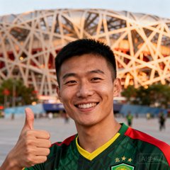 球迷阿坤头像，背景是北京工人体育场，微笑比赞